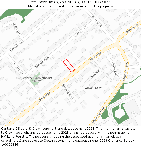 224, DOWN ROAD, PORTISHEAD, BRISTOL, BS20 8DG: Location map and indicative extent of plot