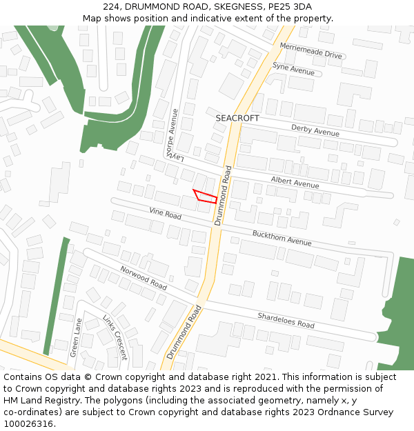 224, DRUMMOND ROAD, SKEGNESS, PE25 3DA: Location map and indicative extent of plot