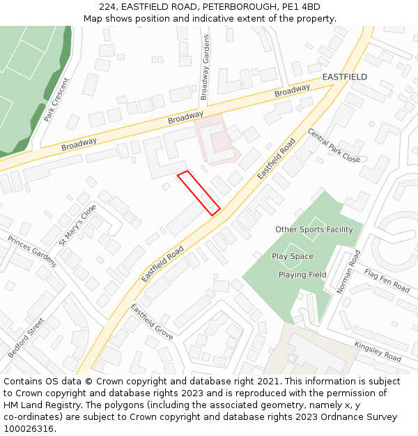 224, EASTFIELD ROAD, PETERBOROUGH, PE1 4BD: Location map and indicative extent of plot