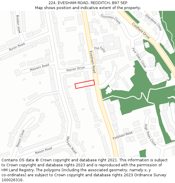 224, EVESHAM ROAD, REDDITCH, B97 5EP: Location map and indicative extent of plot