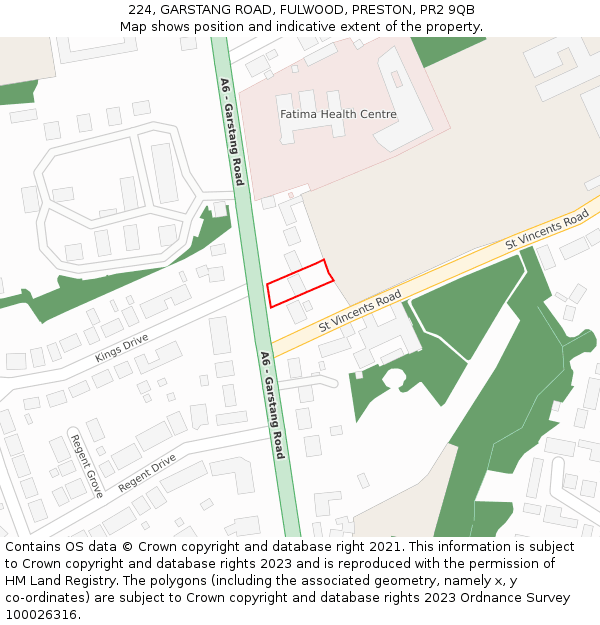 224, GARSTANG ROAD, FULWOOD, PRESTON, PR2 9QB: Location map and indicative extent of plot