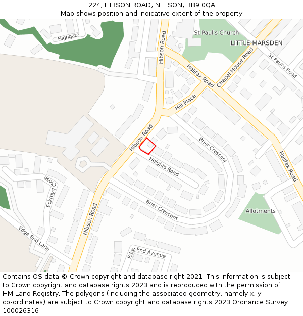 224, HIBSON ROAD, NELSON, BB9 0QA: Location map and indicative extent of plot