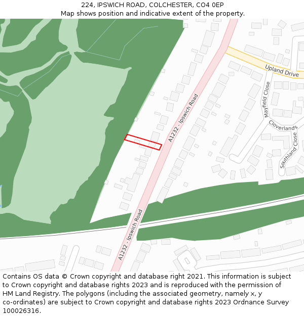 224, IPSWICH ROAD, COLCHESTER, CO4 0EP: Location map and indicative extent of plot