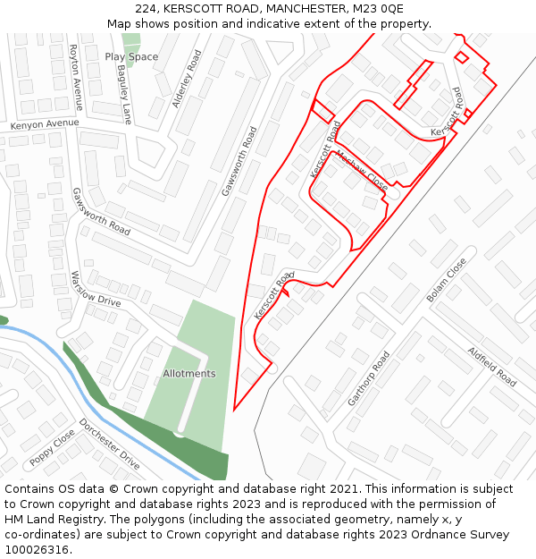 224, KERSCOTT ROAD, MANCHESTER, M23 0QE: Location map and indicative extent of plot