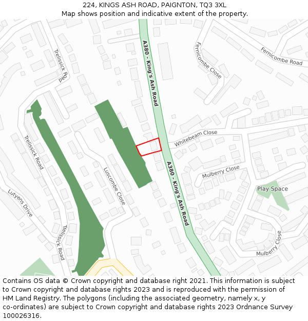 224, KINGS ASH ROAD, PAIGNTON, TQ3 3XL: Location map and indicative extent of plot