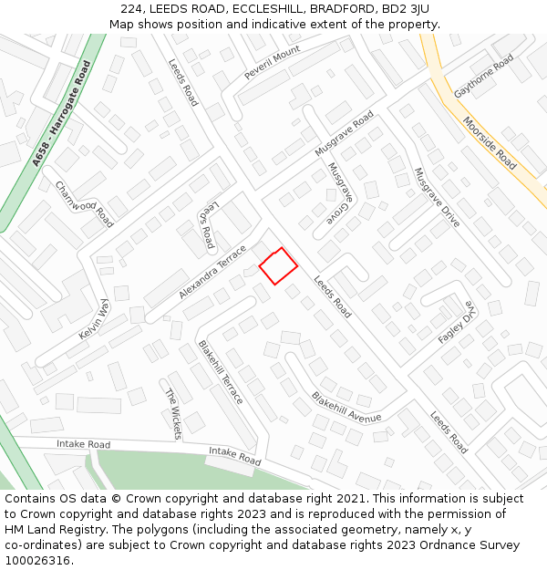 224, LEEDS ROAD, ECCLESHILL, BRADFORD, BD2 3JU: Location map and indicative extent of plot