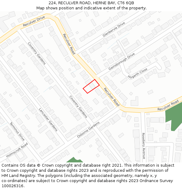 224, RECULVER ROAD, HERNE BAY, CT6 6QB: Location map and indicative extent of plot