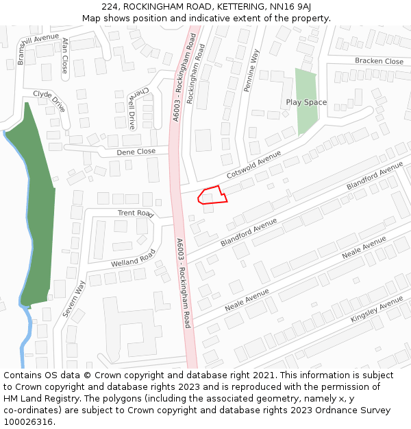 224, ROCKINGHAM ROAD, KETTERING, NN16 9AJ: Location map and indicative extent of plot