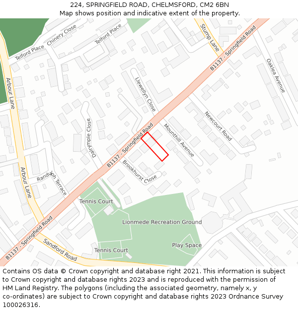 224, SPRINGFIELD ROAD, CHELMSFORD, CM2 6BN: Location map and indicative extent of plot