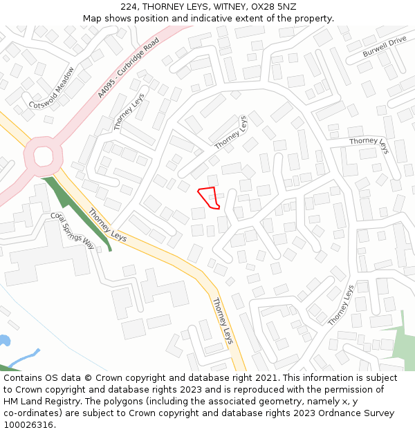 224, THORNEY LEYS, WITNEY, OX28 5NZ: Location map and indicative extent of plot