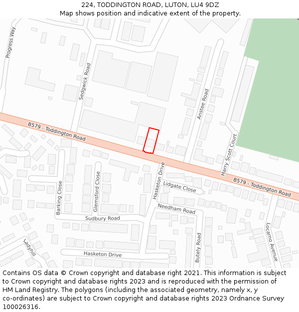 224, TODDINGTON ROAD, LUTON, LU4 9DZ: Location map and indicative extent of plot