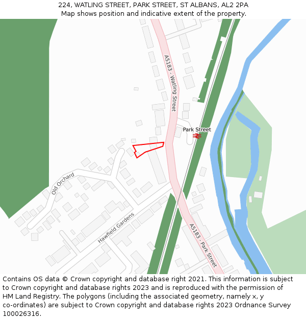 224, WATLING STREET, PARK STREET, ST ALBANS, AL2 2PA: Location map and indicative extent of plot