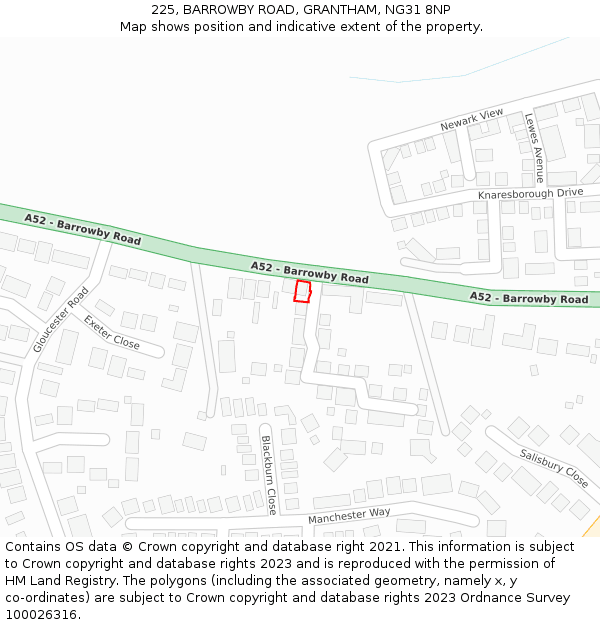 225, BARROWBY ROAD, GRANTHAM, NG31 8NP: Location map and indicative extent of plot