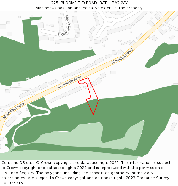 225, BLOOMFIELD ROAD, BATH, BA2 2AY: Location map and indicative extent of plot