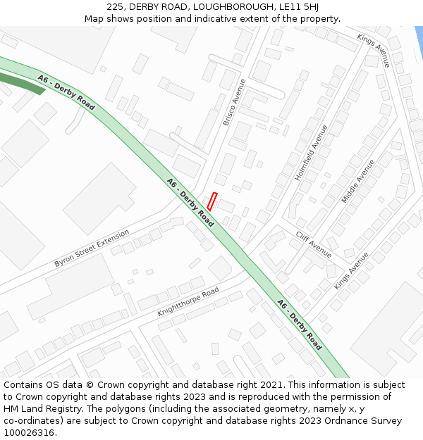 225, DERBY ROAD, LOUGHBOROUGH, LE11 5HJ: Location map and indicative extent of plot