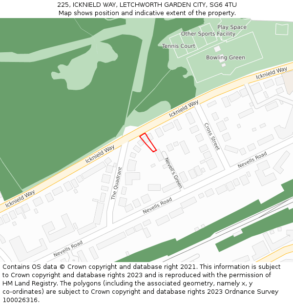 225, ICKNIELD WAY, LETCHWORTH GARDEN CITY, SG6 4TU: Location map and indicative extent of plot