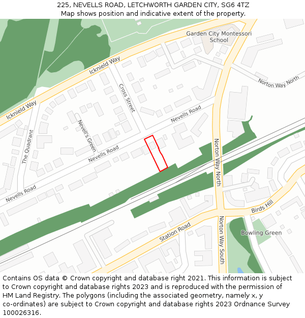 225, NEVELLS ROAD, LETCHWORTH GARDEN CITY, SG6 4TZ: Location map and indicative extent of plot