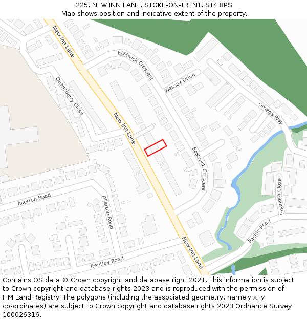 225, NEW INN LANE, STOKE-ON-TRENT, ST4 8PS: Location map and indicative extent of plot