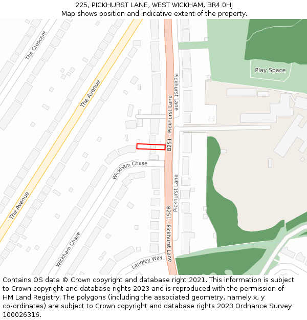 225, PICKHURST LANE, WEST WICKHAM, BR4 0HJ: Location map and indicative extent of plot