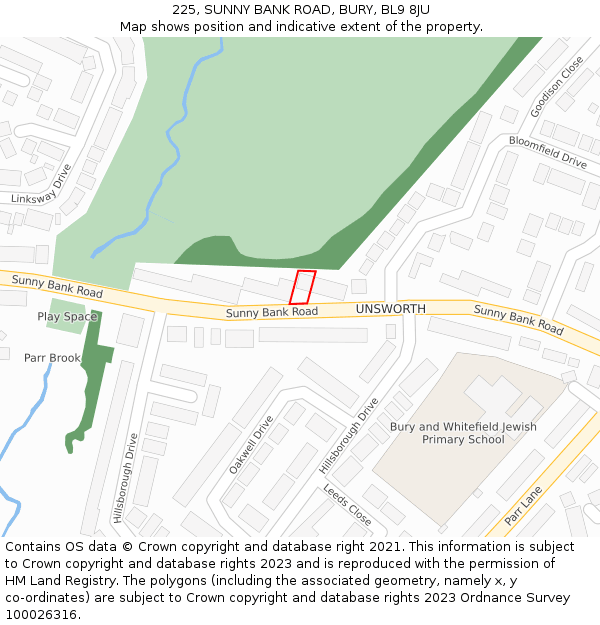 225, SUNNY BANK ROAD, BURY, BL9 8JU: Location map and indicative extent of plot