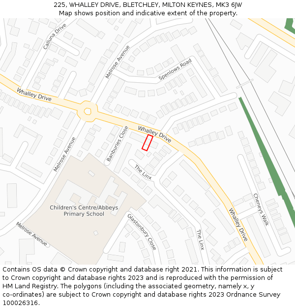 225, WHALLEY DRIVE, BLETCHLEY, MILTON KEYNES, MK3 6JW: Location map and indicative extent of plot