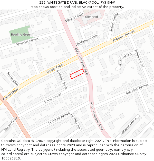 225, WHITEGATE DRIVE, BLACKPOOL, FY3 9HW: Location map and indicative extent of plot