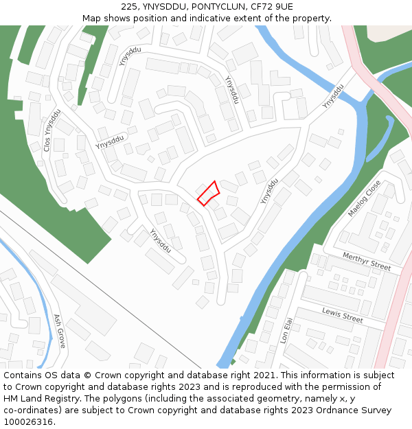 225, YNYSDDU, PONTYCLUN, CF72 9UE: Location map and indicative extent of plot