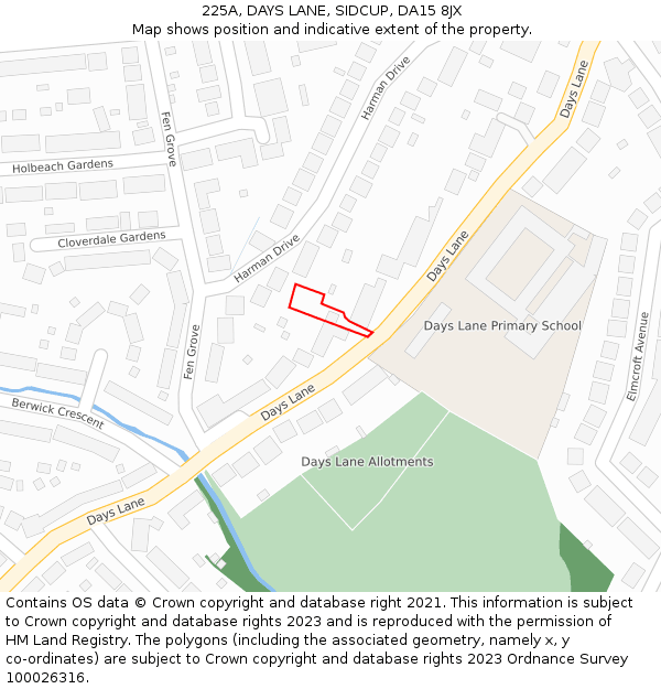 225A, DAYS LANE, SIDCUP, DA15 8JX: Location map and indicative extent of plot