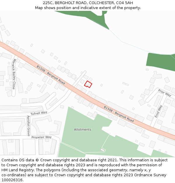 225C, BERGHOLT ROAD, COLCHESTER, CO4 5AH: Location map and indicative extent of plot