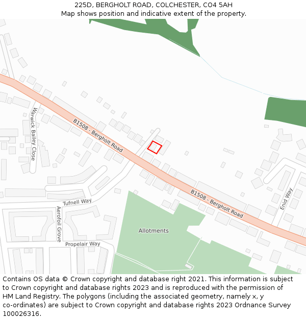 225D, BERGHOLT ROAD, COLCHESTER, CO4 5AH: Location map and indicative extent of plot