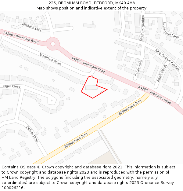 226, BROMHAM ROAD, BEDFORD, MK40 4AA: Location map and indicative extent of plot