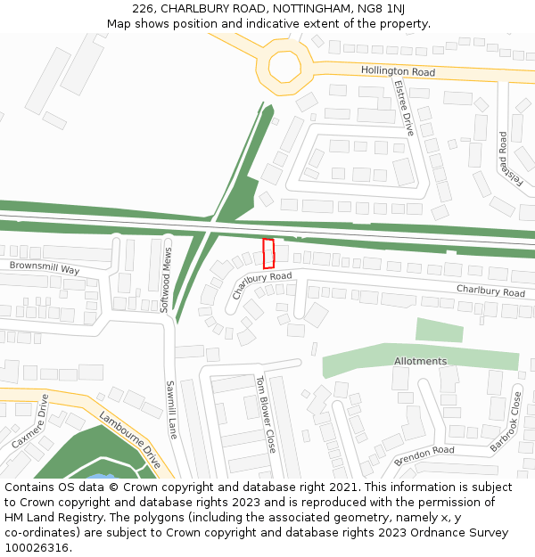 226, CHARLBURY ROAD, NOTTINGHAM, NG8 1NJ: Location map and indicative extent of plot