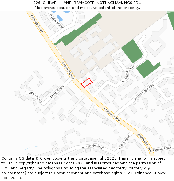 226, CHILWELL LANE, BRAMCOTE, NOTTINGHAM, NG9 3DU: Location map and indicative extent of plot