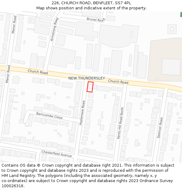 226, CHURCH ROAD, BENFLEET, SS7 4PL: Location map and indicative extent of plot
