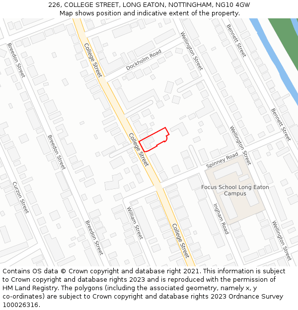 226, COLLEGE STREET, LONG EATON, NOTTINGHAM, NG10 4GW: Location map and indicative extent of plot