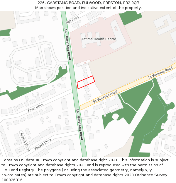 226, GARSTANG ROAD, FULWOOD, PRESTON, PR2 9QB: Location map and indicative extent of plot