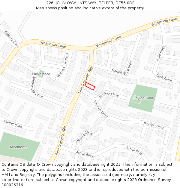 226, JOHN O'GAUNTS WAY, BELPER, DE56 0DF: Location map and indicative extent of plot