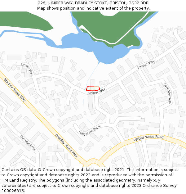 226, JUNIPER WAY, BRADLEY STOKE, BRISTOL, BS32 0DR: Location map and indicative extent of plot