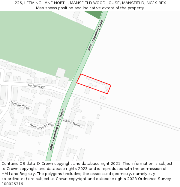 226, LEEMING LANE NORTH, MANSFIELD WOODHOUSE, MANSFIELD, NG19 9EX: Location map and indicative extent of plot