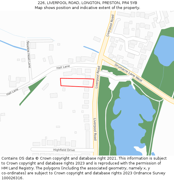 226, LIVERPOOL ROAD, LONGTON, PRESTON, PR4 5YB: Location map and indicative extent of plot