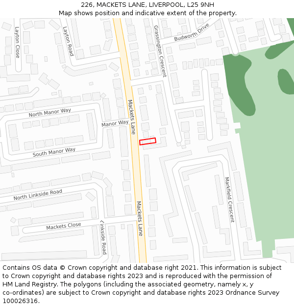 226, MACKETS LANE, LIVERPOOL, L25 9NH: Location map and indicative extent of plot