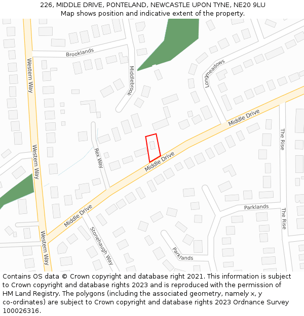 226, MIDDLE DRIVE, PONTELAND, NEWCASTLE UPON TYNE, NE20 9LU: Location map and indicative extent of plot