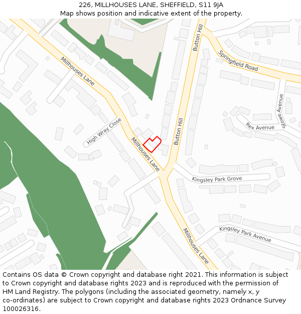 226, MILLHOUSES LANE, SHEFFIELD, S11 9JA: Location map and indicative extent of plot