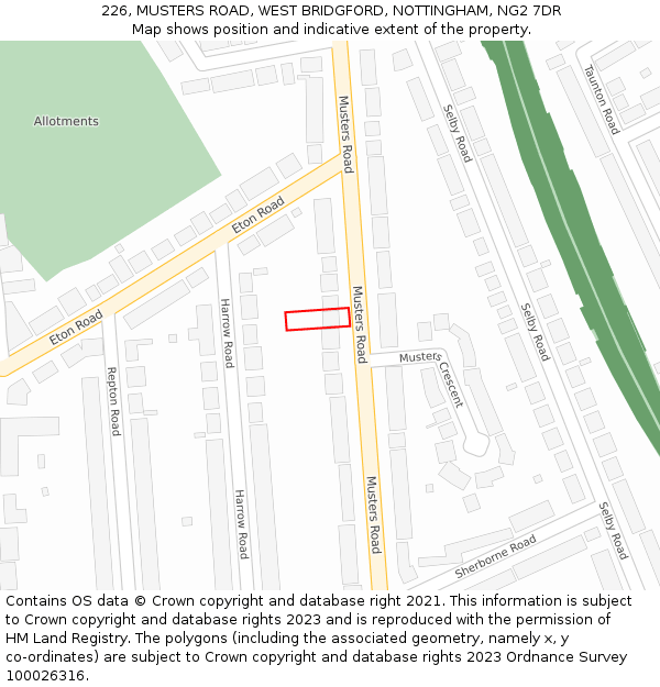 226, MUSTERS ROAD, WEST BRIDGFORD, NOTTINGHAM, NG2 7DR: Location map and indicative extent of plot