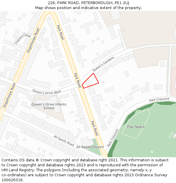 226, PARK ROAD, PETERBOROUGH, PE1 2UJ: Location map and indicative extent of plot