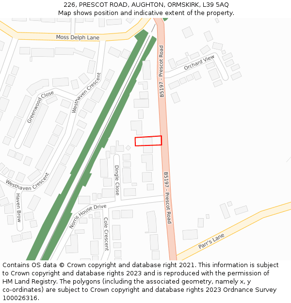 226, PRESCOT ROAD, AUGHTON, ORMSKIRK, L39 5AQ: Location map and indicative extent of plot