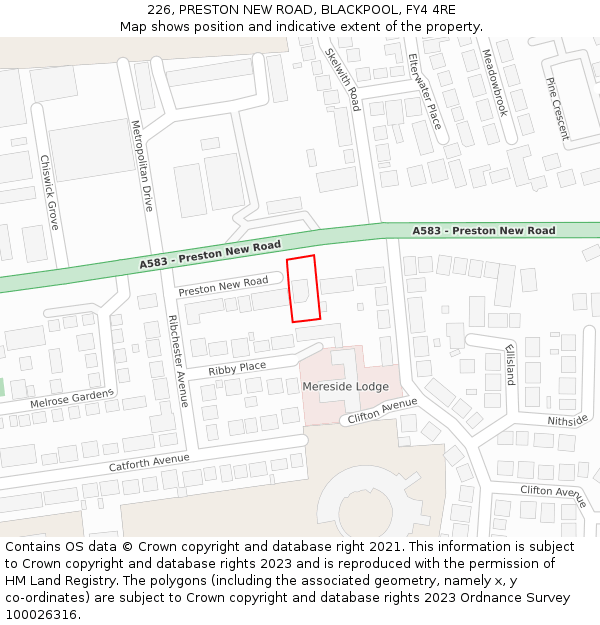 226, PRESTON NEW ROAD, BLACKPOOL, FY4 4RE: Location map and indicative extent of plot