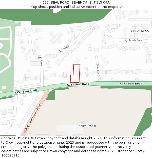 226, SEAL ROAD, SEVENOAKS, TN15 0AA: Location map and indicative extent of plot