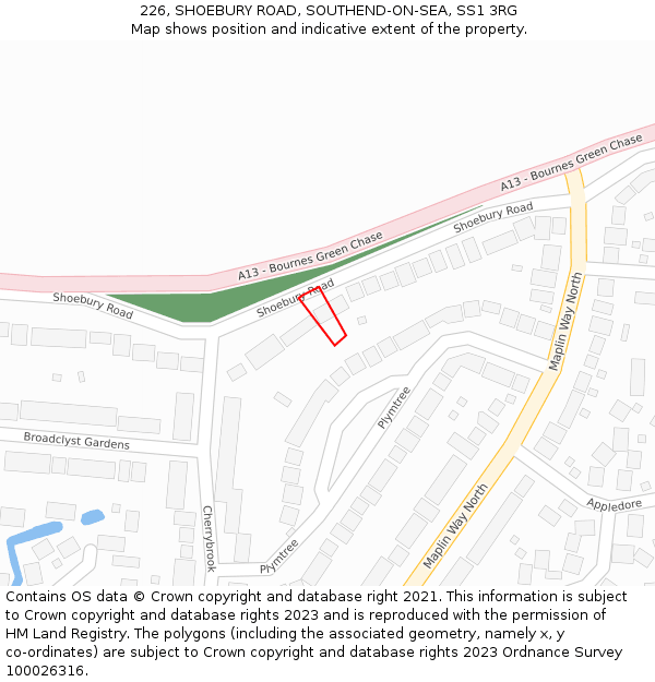 226, SHOEBURY ROAD, SOUTHEND-ON-SEA, SS1 3RG: Location map and indicative extent of plot