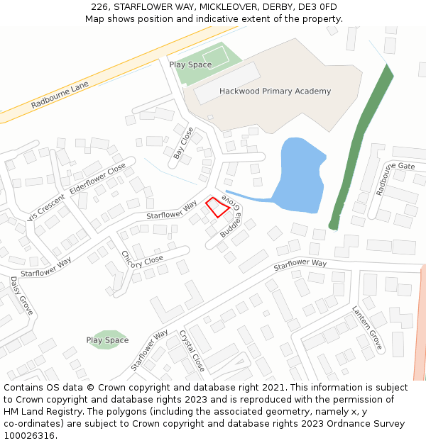 226, STARFLOWER WAY, MICKLEOVER, DERBY, DE3 0FD: Location map and indicative extent of plot